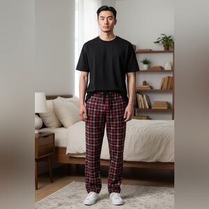 IZOD fleece pajama pants XL black and red plaid side pockets polyester